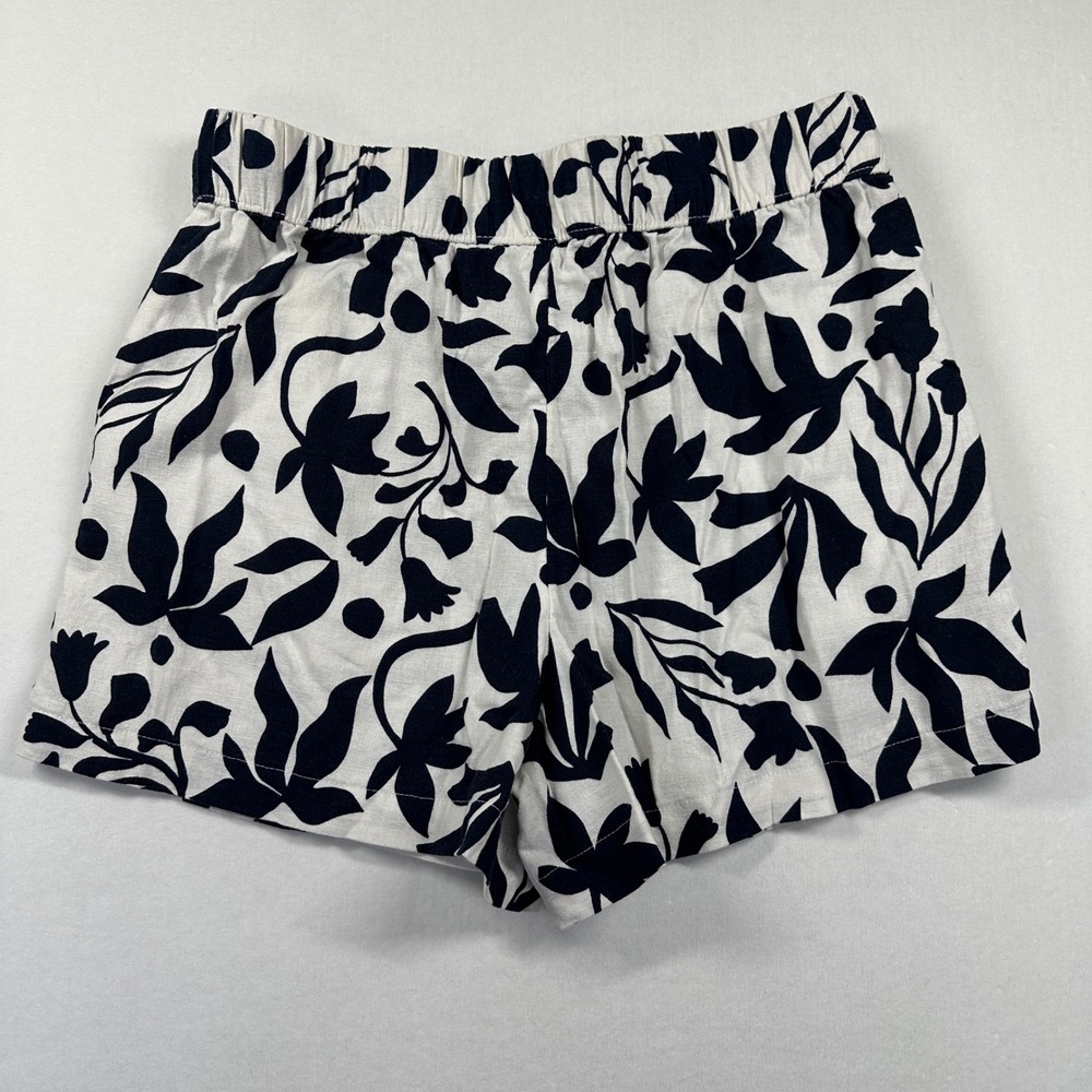 New Botanical Linen Blend Floral Shorts Sz M Tropical Time & Tru Coastal Navy - Picture 3 of 9